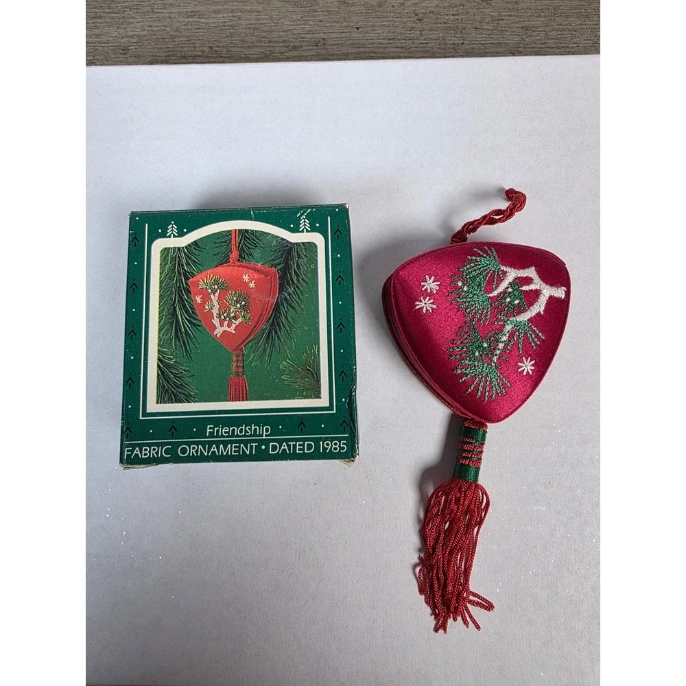Vintage 1985 Hallmark Keepsake Friendship Fabric Ornament Red Satin QX5062